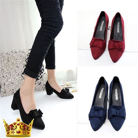 Womens Bowknot Suede Thick High Heels Casual Pointed Toe Fashion Shoes Buy At A Low Prices On