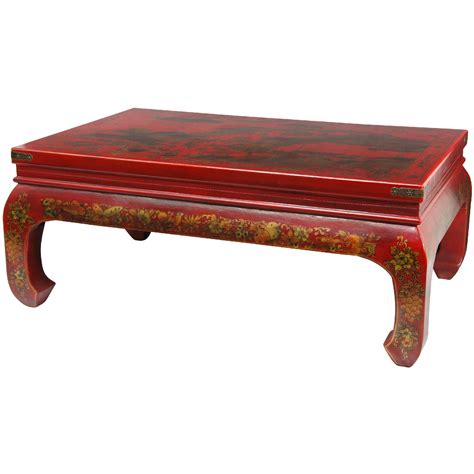Oriental Furniture Red Lacquer Peaceful Village Coffee Table
