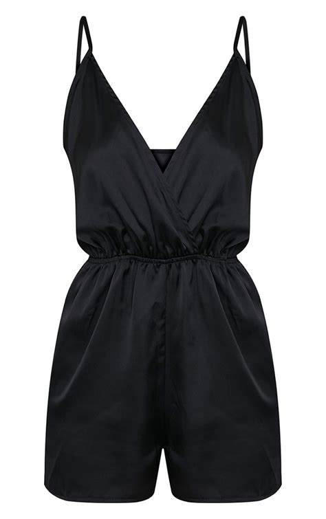 Rosilee Black Strappy Satin Playsuit Jumpsuits And Playsuits