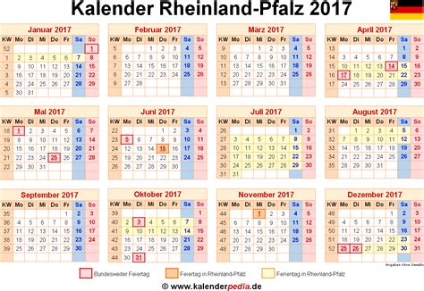Hier finden sie termine der schulferien und feiertage. Kalender 2017 Rheinland-Pfalz: Ferien, Feiertage, PDF-Vorlagen
