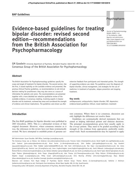 Pdf Evidence Based Guidelines For Treating Bipolar Disorder