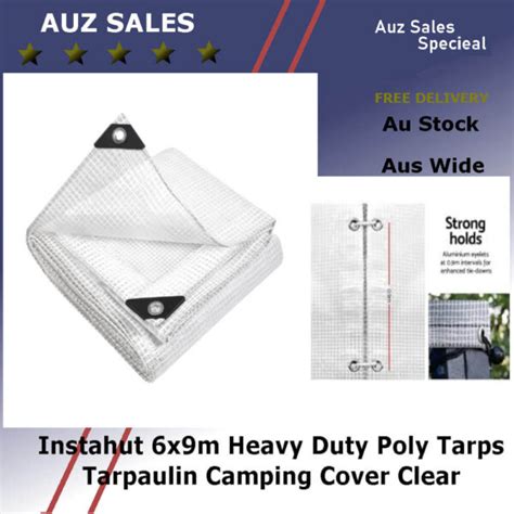 Instahut 6x9m Heavy Duty Poly Tarps Tarpaulin Camping Cover Clear Auz