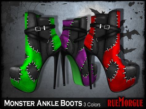 Second Life Marketplace Ruemorgue Mesh Monster Ankle Boots 3 Colors