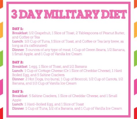 3 Day Military Diet Plan Best Culinary And Food