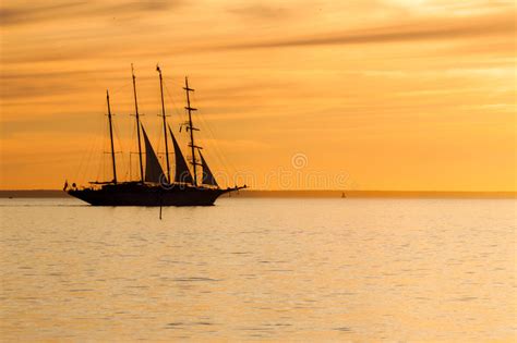 Old Sail Ship Silhouette In Sunset Stock Photo Image Of Crowd Port
