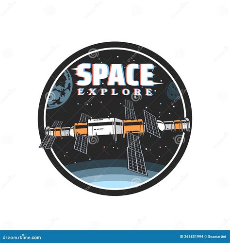 Orbital Station in Space Icon, Galaxy Explore Stock Vector