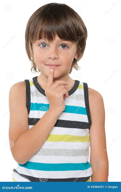 Curious Little Boy In A Striped Shirt Stock Image Image Of European