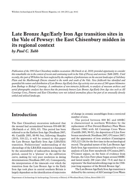 Pdf Late Bronze Ageearly Iron Age Transition Sites In The Vale Of