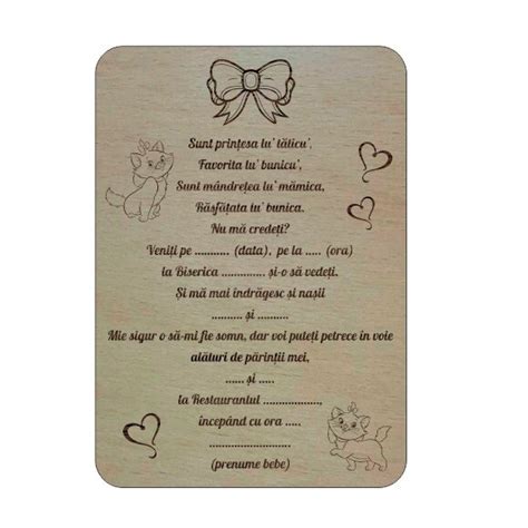 Set Bucati Invitatie Botez Pisica Marrie Lemn X Cm Model