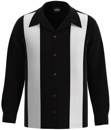 Cuban Collar Long Sleeve Bowling Shirt Retro Long Sleeve