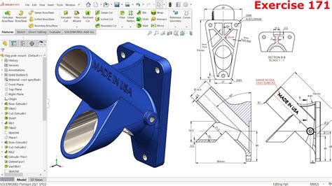 Solidworks Advanced Tutorial Exercise 171 Flag Pole Mount Youtube