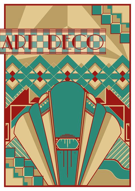 Art Deco Period Graphic Showing Original Art Deco Green Red And Gold