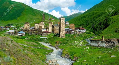 Country Landscape In Ushguli Svaneti Georgia Stock For Your Mobile