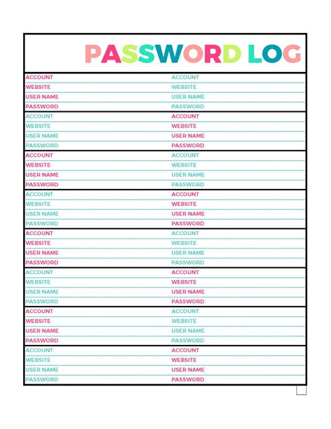 Password Log Sheet Pdf Free Printable Password Organizer Sheets Crpodt