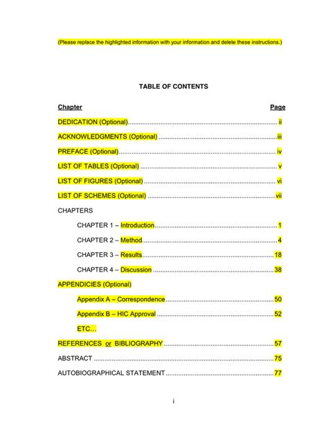 Table Of Contents Template 567 Word Templates