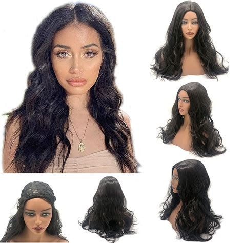 Nc Genmei Long Black Curly Wavy Wigs Middle Part Natural