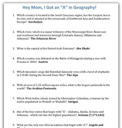 Geography Trivia Questions And Answers For Adults ~ Quiz