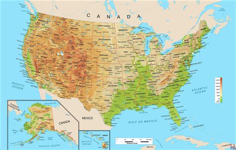 Geographic Usa Map Физическая карта США Physical Map Of Usa