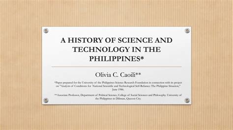 History Of Science And Technology In The Philippines By Olivia Caoili