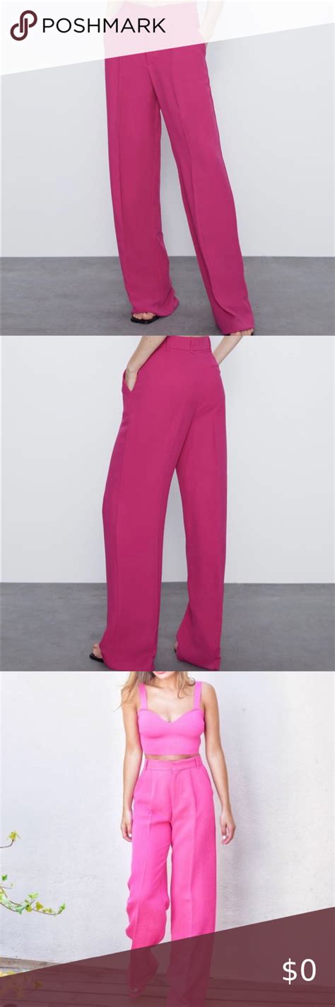 Zara High Waisted Hot Pink Trouser Pants With Belt Ankle Crop Pants