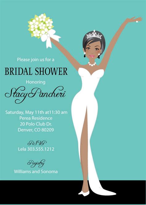 Elegant Bride Bridal Shower Invitations African American With Matching