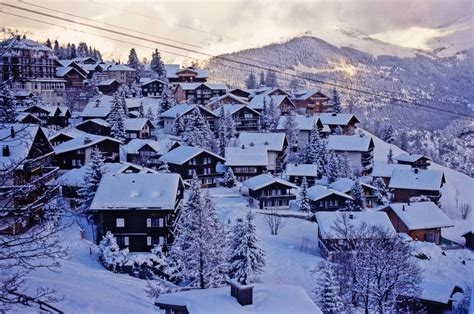 Mountains Landscapes Snow Trees Houses Europe Switzerland Wallpaper