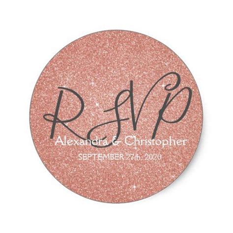 Pink Rose Gold Glitter And Sparkle RSVP Classic Round Sticker Zazzle