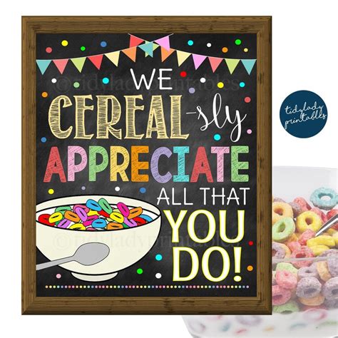 Cereal Bar Sign Teacher Appreciation Week Printable Breakfast Food