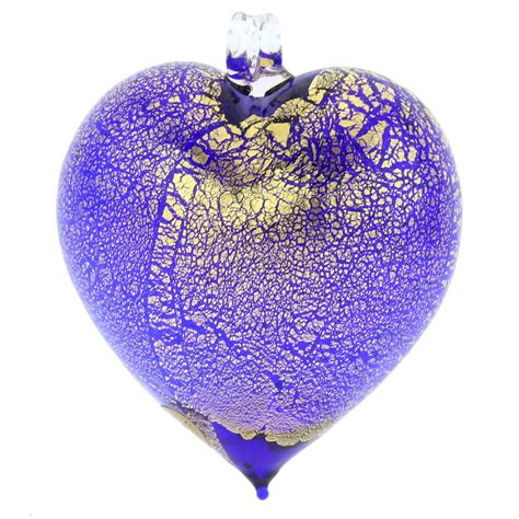 Christmas Tree Ornaments Murano Glass Heart Christmas Ornament Blue Gold