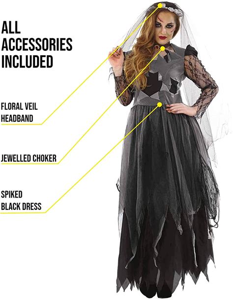 ladies black zombie corpse bride halloween fancy dress costume outfit sizes 8 30 clothes shoes