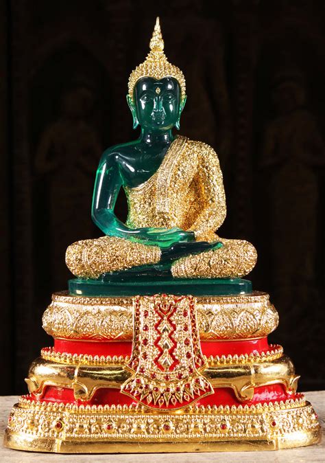 Thai Emerald Buddha Rainy Season Statue In Dhyana Mudra Of Meditation