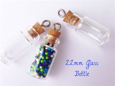 20 Clear Glass Tiny Bottle Vials Charms 22mm Pendants W Loop Altered