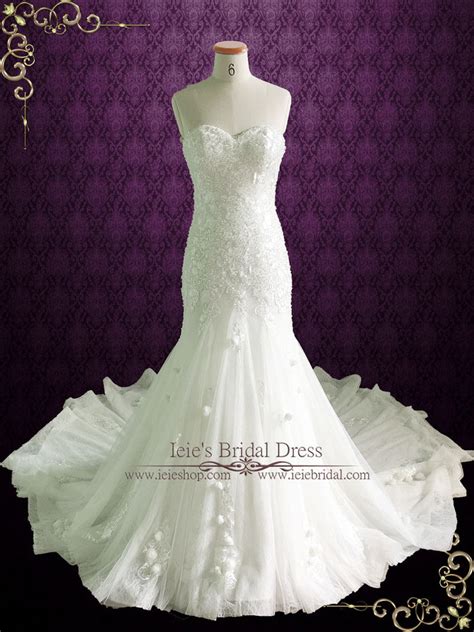 Strapless Fit And Flare Wedding Dress With Crystals And Roses Rosali