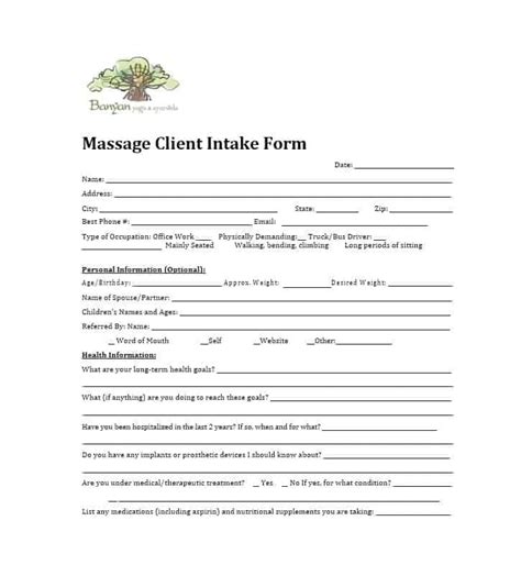 59 Best Massage Intake Forms For Any Client Printable Templates Massage Intake Forms Good