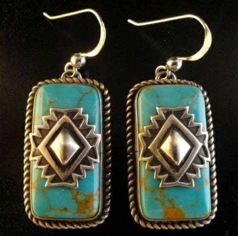 Vintage Turquoise Sterling Silver Earrings Dangle Hoop Infin