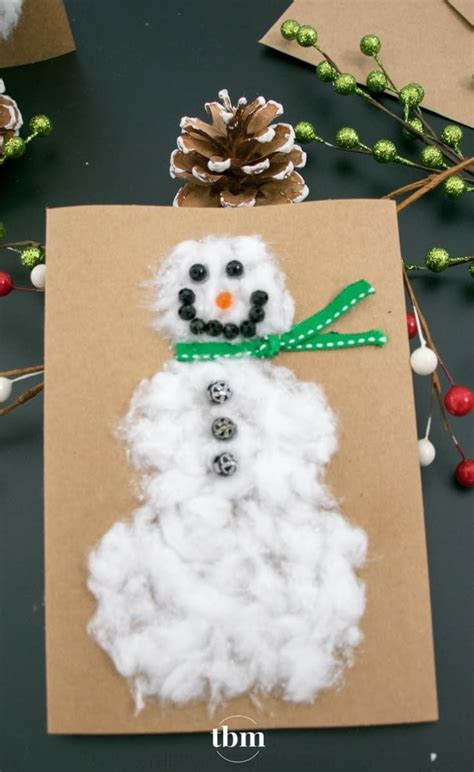Diy Cotton Ball Snowman Holiday Cards With Images Diy Holiday Cards