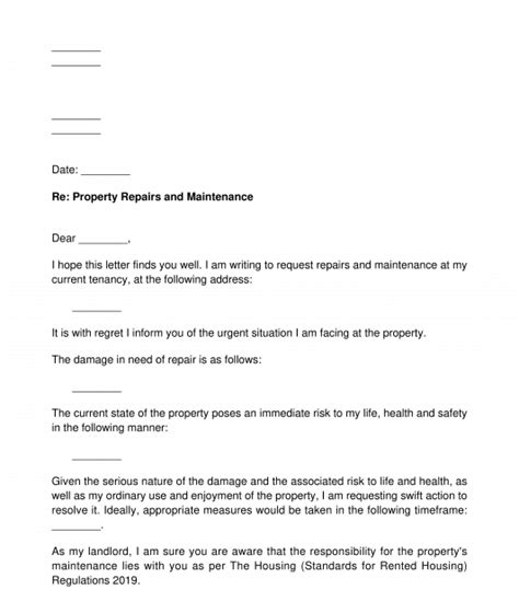 Letter To Landlord Requesting Repairs Sample Template