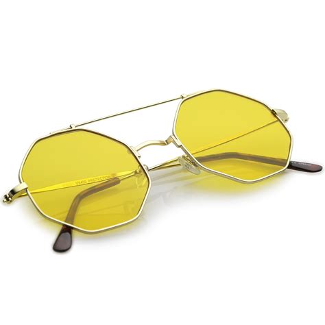 Modern Octagon Octagon Color Tone Flat Lens Sunglasses Zerouv