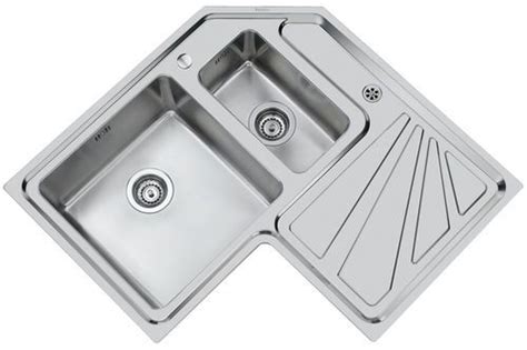 A corner sink is installed on a corner. 2 bowl stainless steel corner kitchen sink with drainer ...