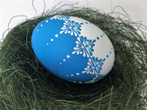 Easter Egg Chicken Egg Pysanky In Blue Wax Embossed Pysanka Drop