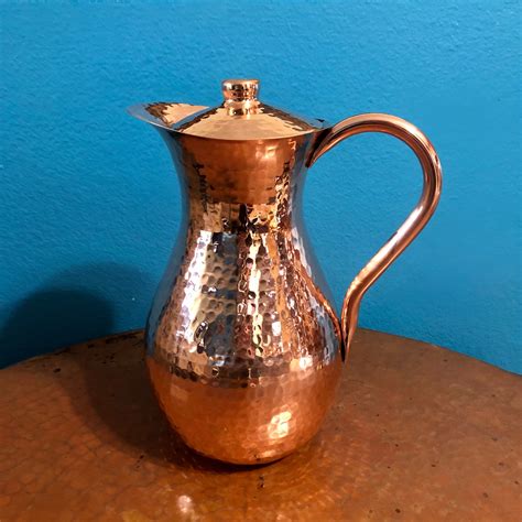 Pure Hammered Copper Pitcher With Lid 25 Liters 100 Pure Copper