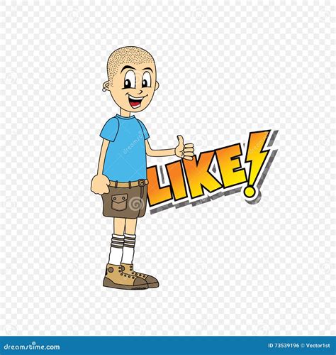 Male Cartoon Character Like Text Thumb Up Theme Stock Vector
