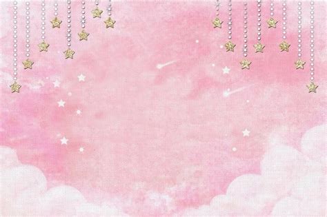 7x5ft Vintage Light Pink Sky Clouds Gold Twinkle Falling Stars Custom