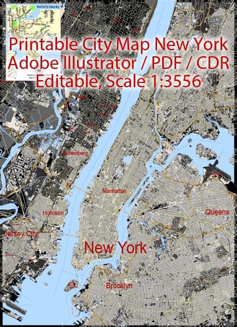 New York City Us Cdr Map Printable Vector Exact Vector City Plan Bw