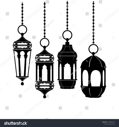 Set Silhouette Illustration Islamic Lanterns Can Vetor Stock Livre De