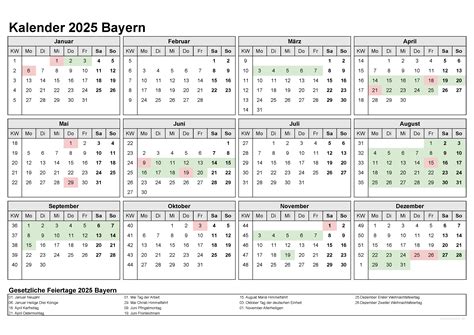 Kalender 2025 Bayern Kostenlos Ferien Übersicht Feiertage Pdf