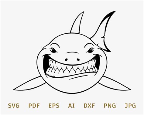 Funny Shark Art Design Svf Cute Smiling Shark Vector Beware Etsy France