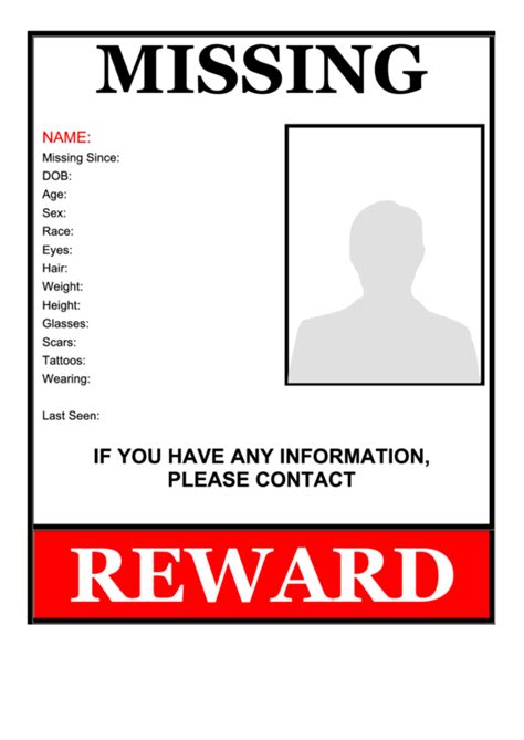 Missing Person Flyer Template Printable Pdf Download