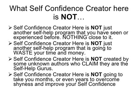 Our website is not intended to be a substitute for professional medical advice, diagnosis, or treatment. Self Confidence Creator Review | Learn How to Be More ...