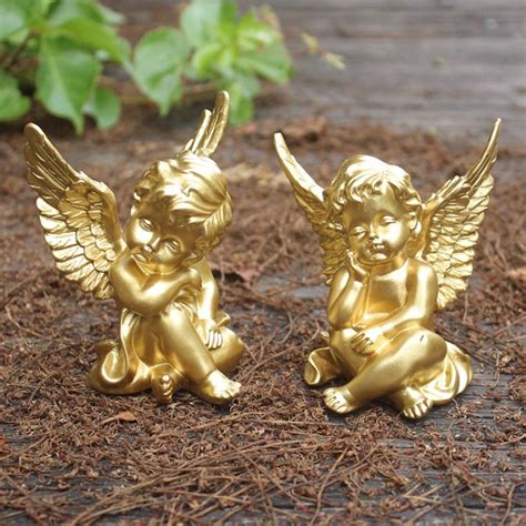 Buy Owmell Set Of 2 Gold Angels Resin Cherubs Statue Figurine Indoor